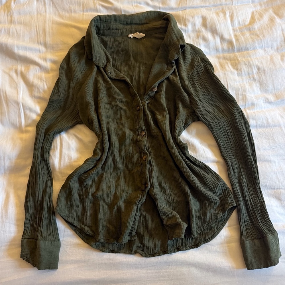 La Hearts Olive Green Textured Button-Down Shirt